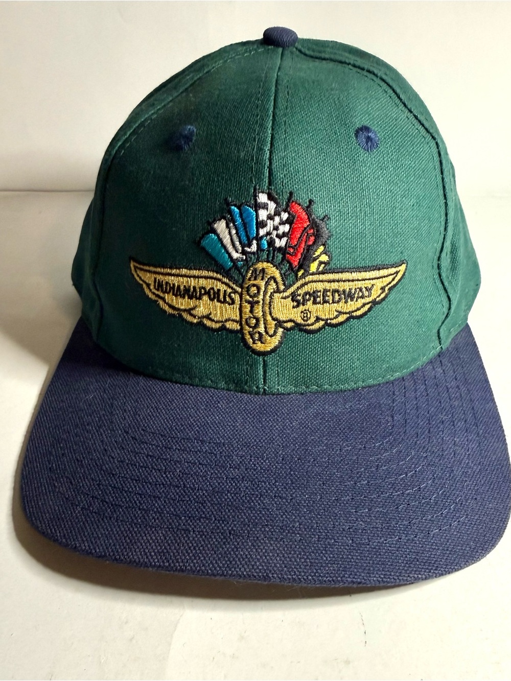 Vintage Indianapolis Motor Speedway Snapback Cap Hat Logo Athletics Green/Blue